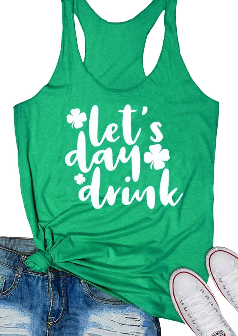 St Patrick's Day Let's Day Drink Tank Womens Lucky Sleeveless Shirt Funny Lightweight Racerback Tank Top