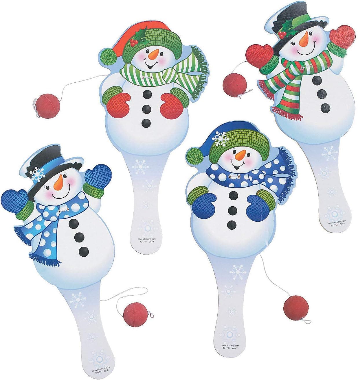 Snowman Paddle Ball Games - Set of 12 - Christmas Toy Game and Stocking Stuffer