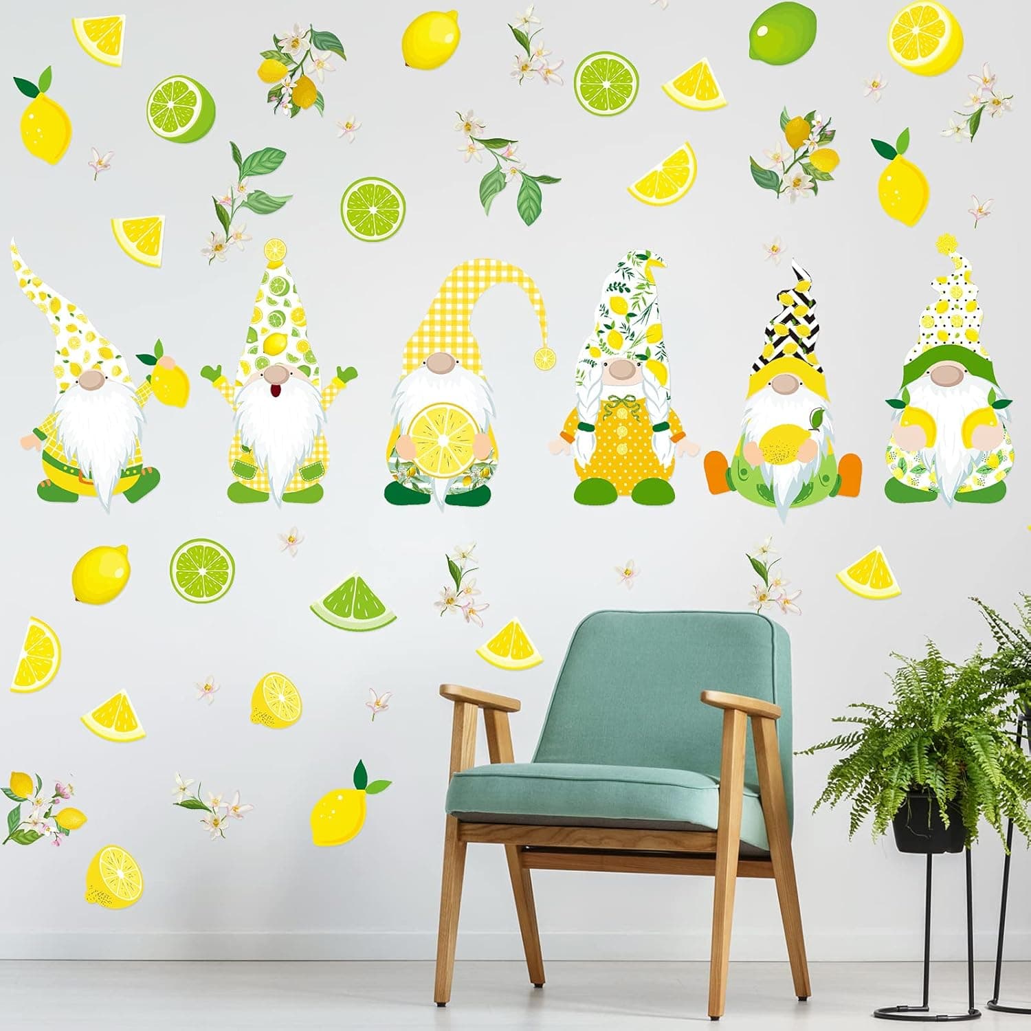 2 Sheets Lemon Gnome Wall Sticker Summer Lemon Wall Decal Gnome Fruit Print Wall Stickers Decals Tomte Lemonade Wall Cling for Living Room Bedroom Home Decorations, 11.2 x 35.4 Inch