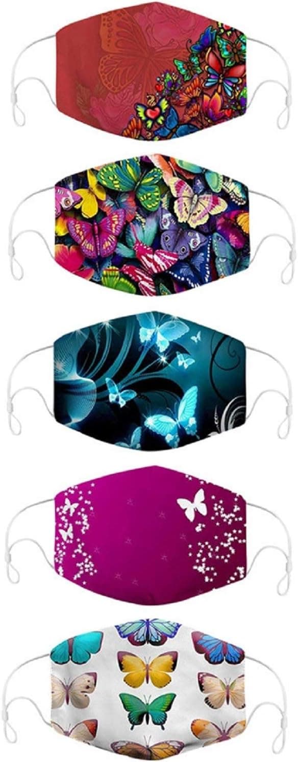 WHMQJQ 5Pcs Cotton Face Macks Reusable and Breathable, TTOOHHHJDD Sunflower Print Face Bandanas, Indoors and Outdoors, Anti-Haze Dust, for Adults
