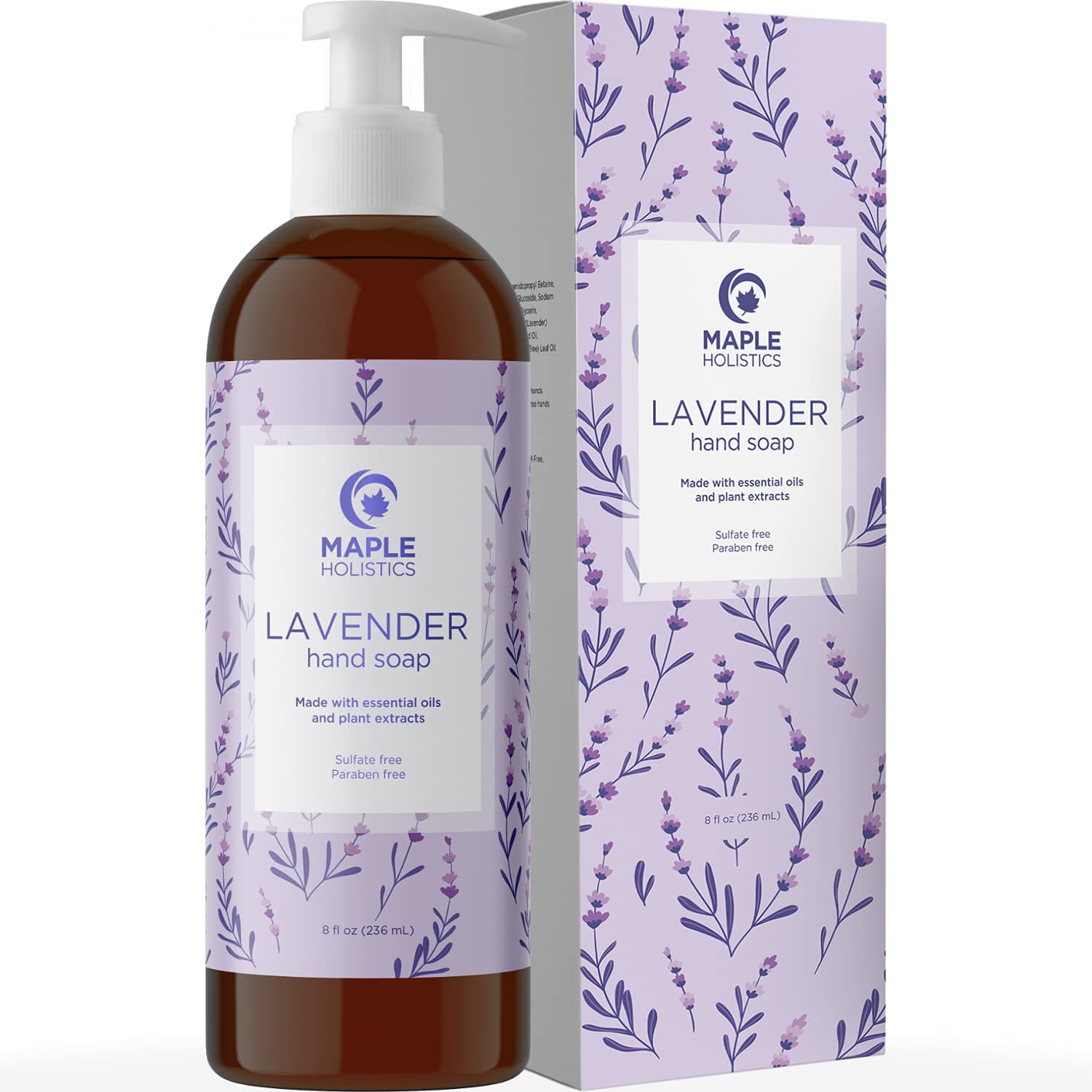 Maple Holistics Lavender Hand Soap - Premium Aromatherapy Hand Soap Liquid with Lavender Essential Oil - Moisturizing Hand Wash Relaxing Lavender Scent - Perfect as a Kitchen Hand Soap with Pump