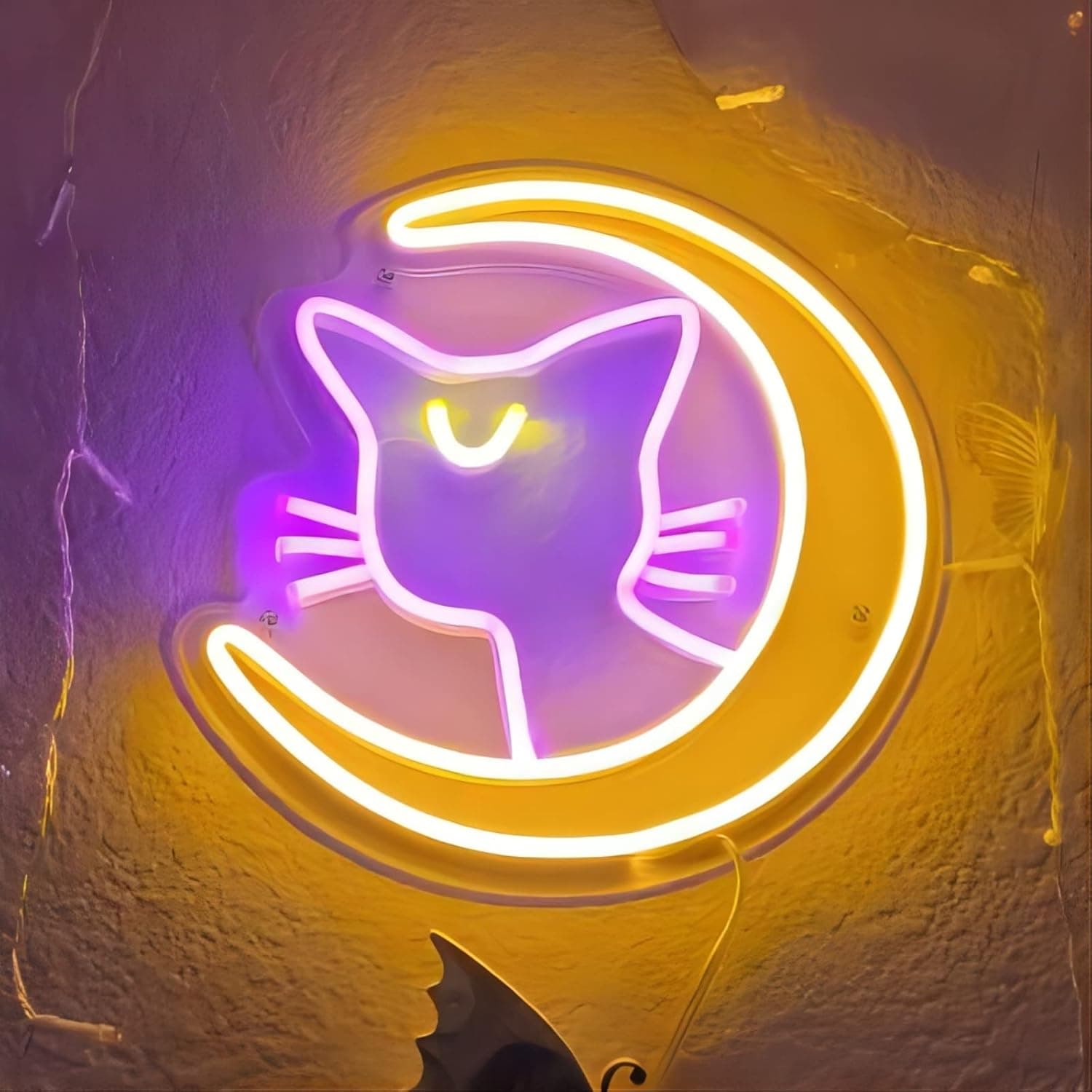 MiMaik Luna Handmade Neon Signs, Dimmable Pink&Purple LED Neon Lights for Wall Decor, Anime Magic Cat Lamp Decor, Bedroom Night Light Decor Art Wall Decorative Lights for Girl's Room, Game Room, Channel Set Up Decor, Christmas and Valentine's Day Gifts 10x9.8 inches
