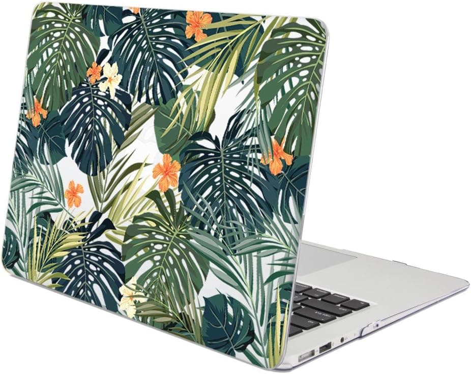 GMYLE Case Compatible A1369/A1466 2008-2017 Release NO Touch ID, Hard Plastic Shell Matte Scratch Guard Cover - Tropical Plants(Orange Hibiscus)