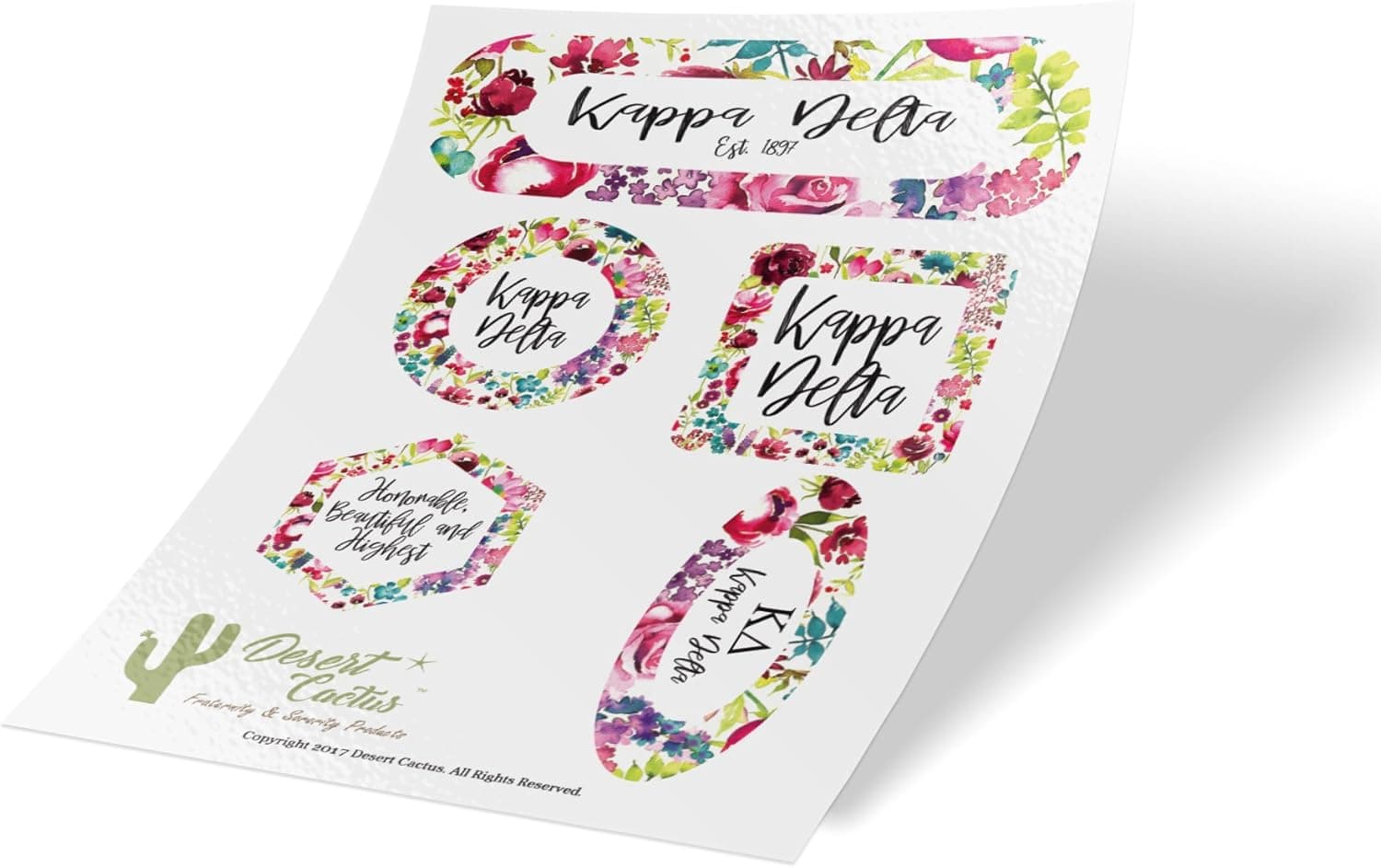 Kappa Delta Sorority Water Color Flowers Floral Sticker Decal Laptop Water Bottle Car KD (Sheet - WC Floral)