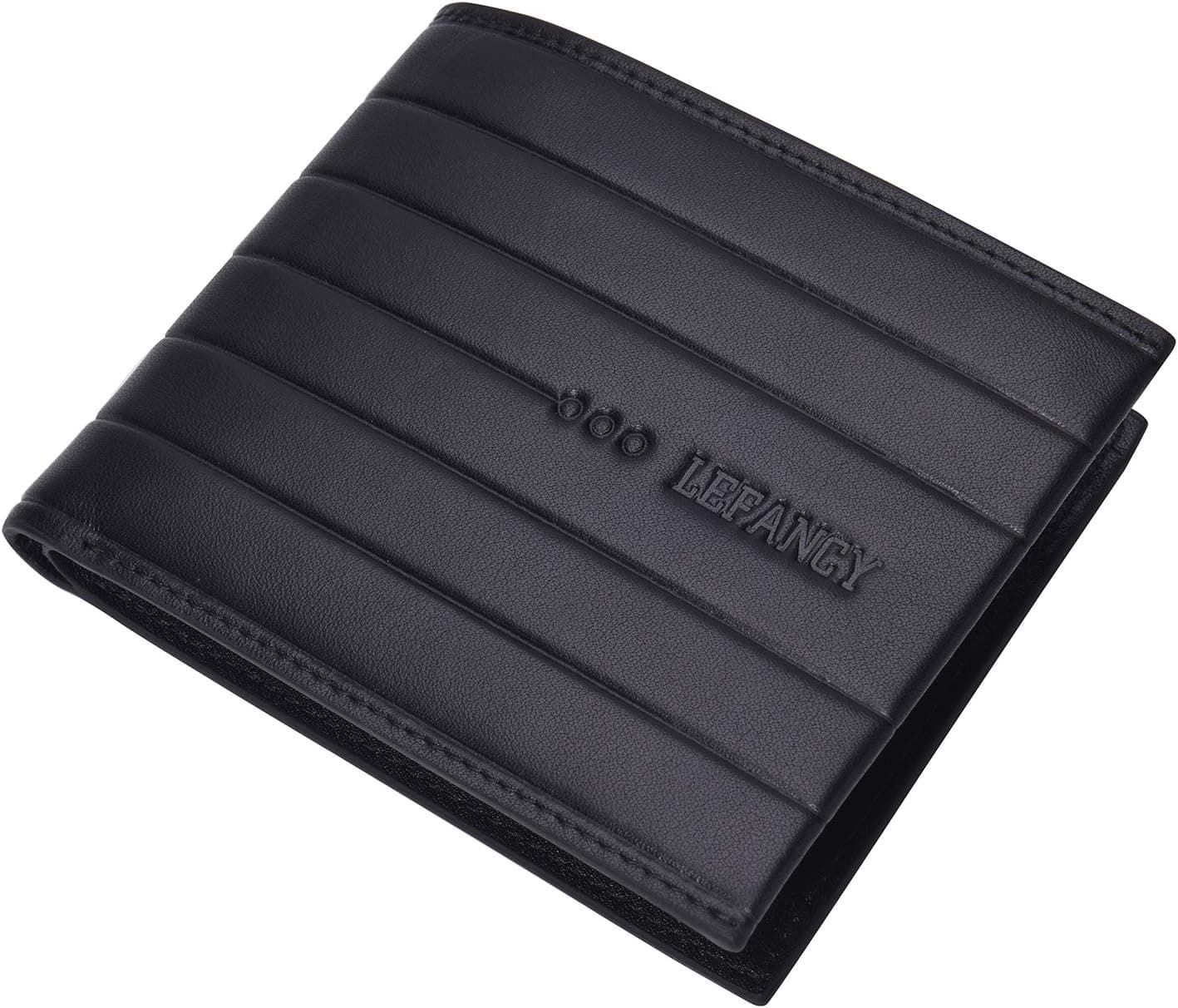 Lefancy Men's Embossed Bi-fold Large Capacity Leather Wallet (Black)
