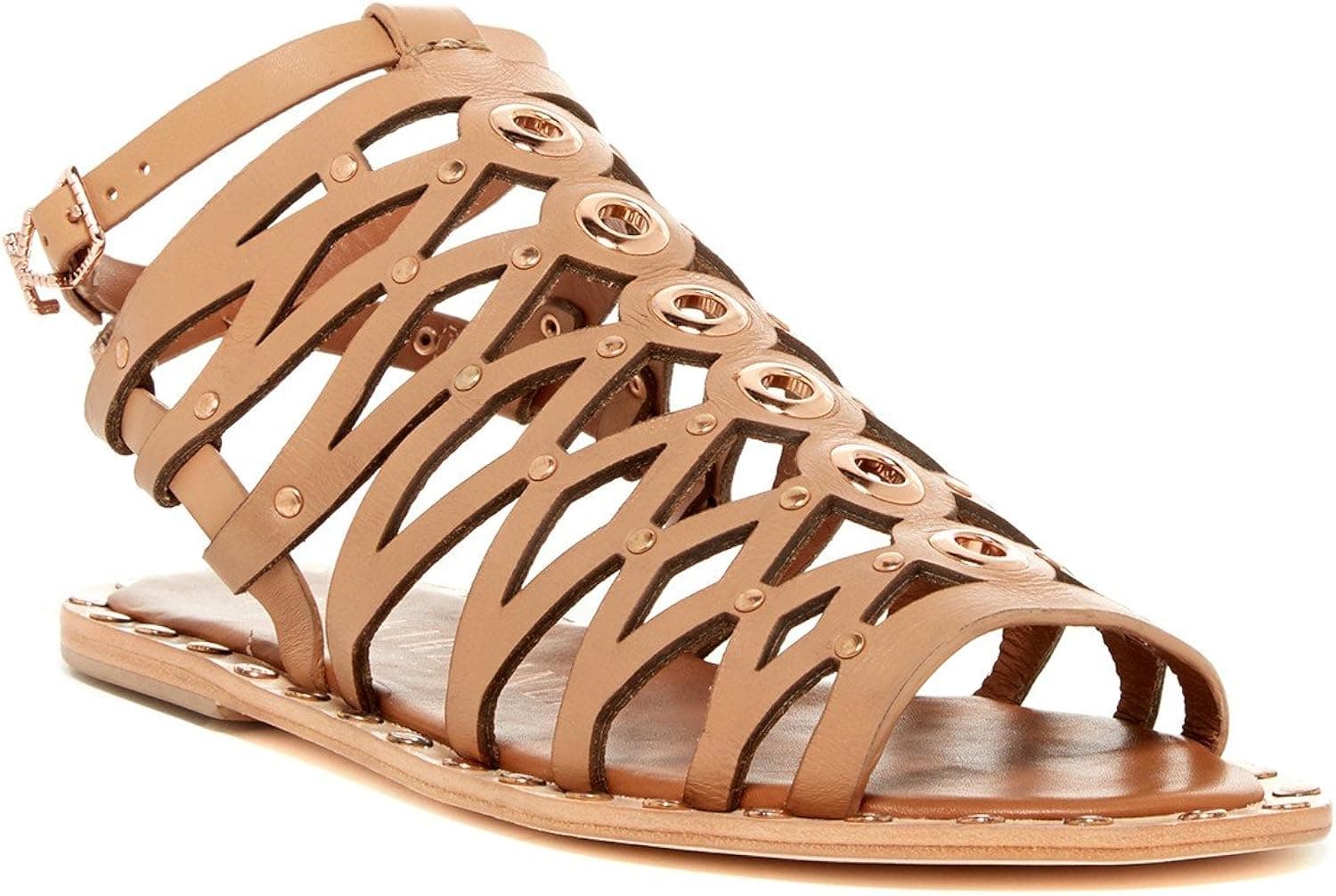 Ivy Kirzhner Santorini Caramel Brown Caged Gladiator Flat Ankle Strap Sandal (7.5)
