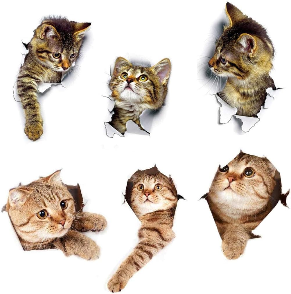 JCKEL 6PCS Cat Sticker for Walls Laptop Cars Fridge Toilet, Bedroom Bathroom Kitchen Animal 3D Wall Decals Decoration, A Fun Cat Emoji Themed for Cat Lovers