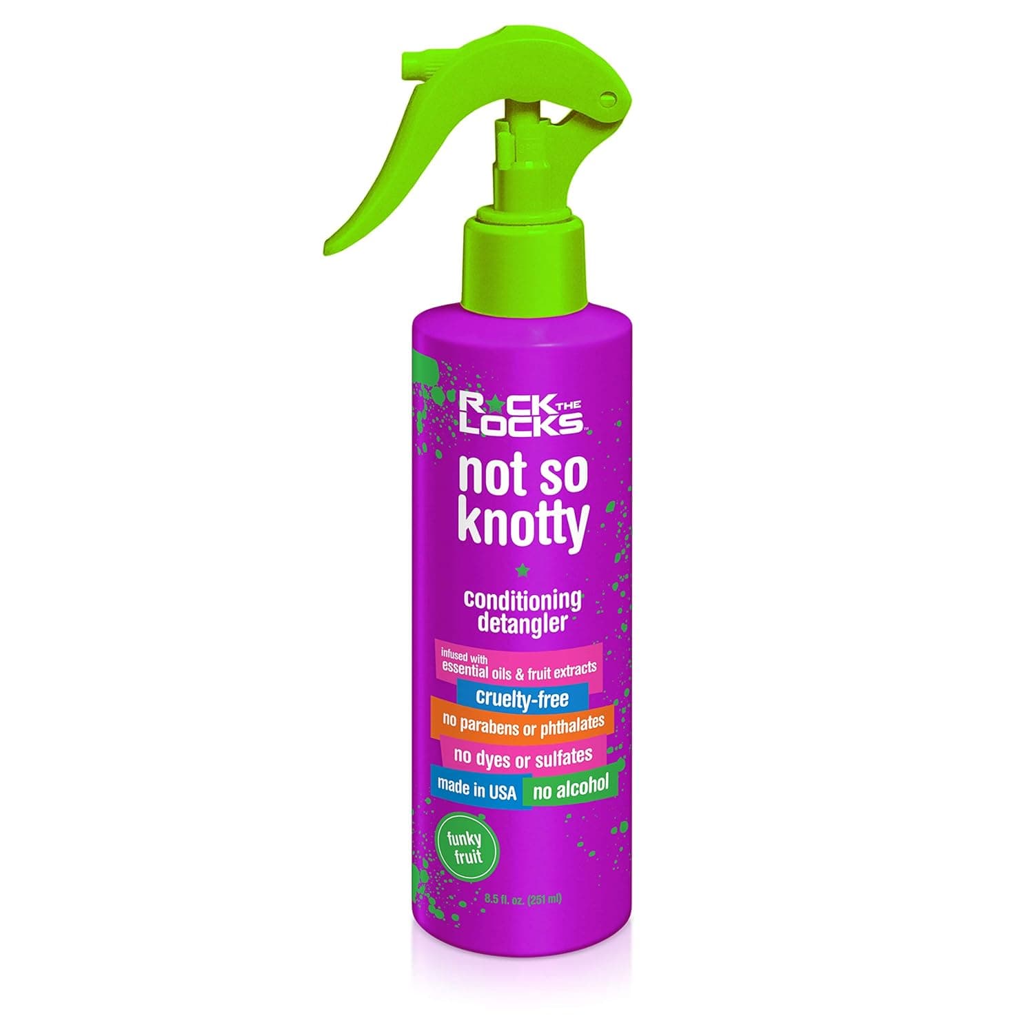 Rock the Locks Funky Fruit Detangler - Infused with Essential Oils & Super Fruit Complex, Conditions & Detangles, No Parabens or Phthalates & Alcohol Free (Funky Fruit Sent, 8.5 fl. oz)
