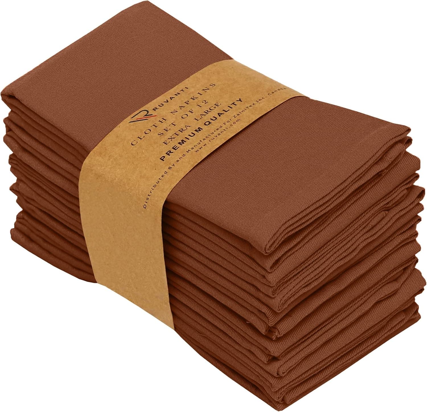 Ruvanti Cloth Napkins set of 12, 18x18 Inches Napkins Cloth Washable, Soft, Durable, Absorbent, Cotton Blend. Table Dinner Napkins Cloth for Hotel, Lunch, Restaurants, Weddings, Parties - Caramel Cafe