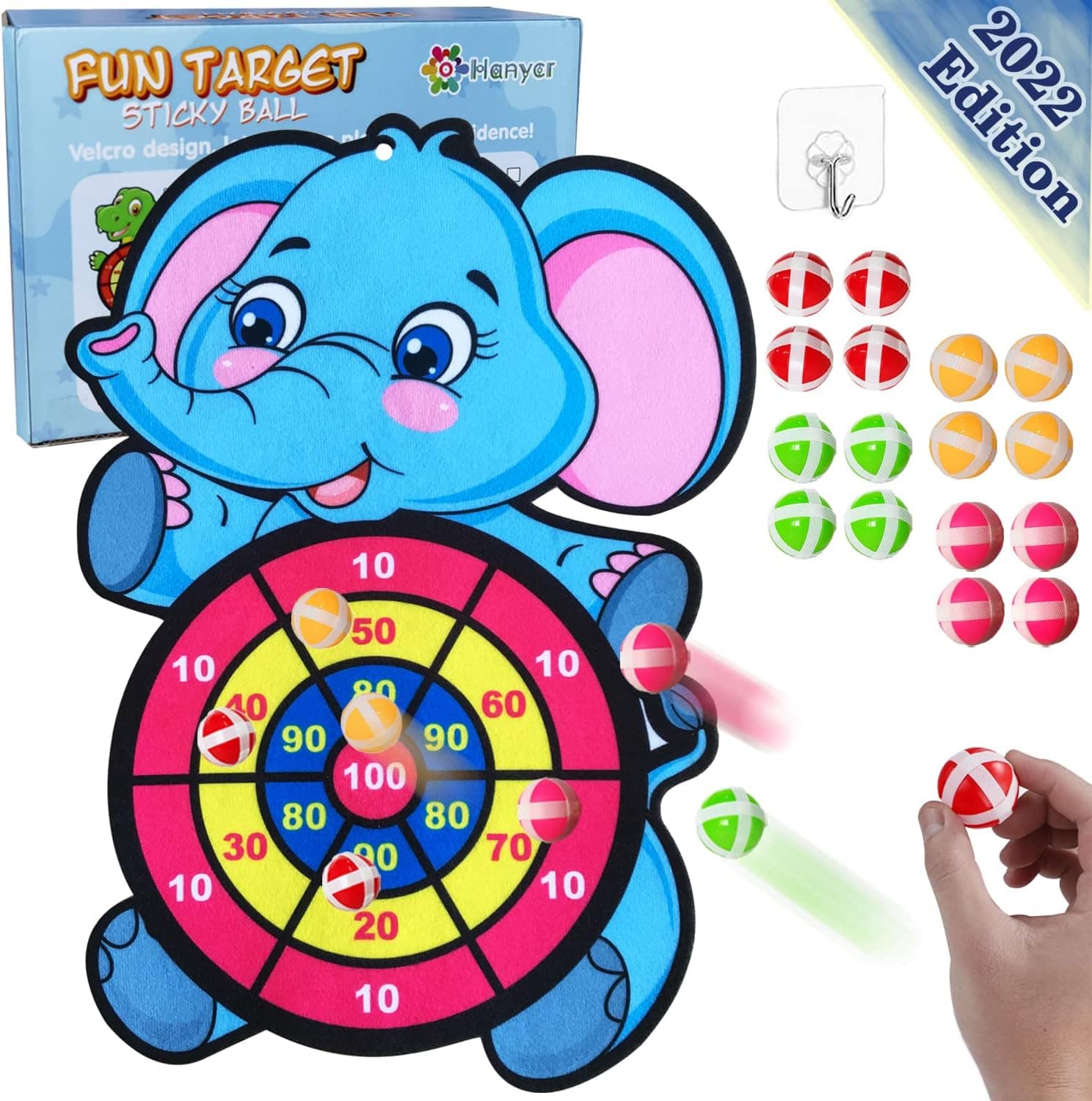 27" Kids Large Elephant Dart Board with 16 Sticky Balls, Indoor Outdoor Multi-Player Sport Party Game, Cartoon Animal Dart Board Elephant Toy Gift for Kids 3 4 5 6 7 8 9 10 Years Toddler Boys Girls