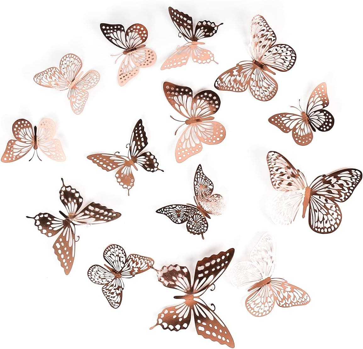 3D Butterfly Wall Decals, 96PCS 3 Sizes 4 Styles Gold Butterfly Removable Hollow Butterflies Wall Stickers for Cake Decorations, Party Wedding Room Framed Walls Art Décor