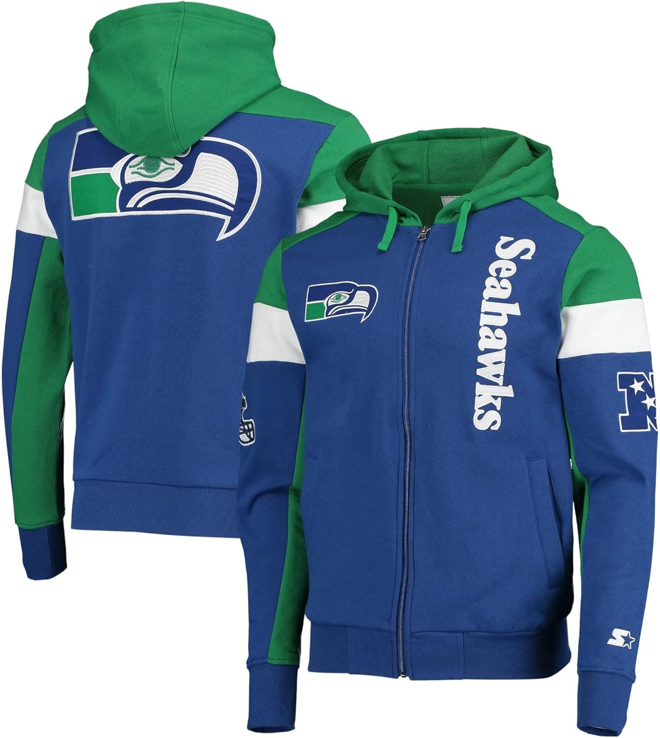 Starter Men's Royal/Green Seattle Seahawks Extreme Throwback Full-Zip Hoodie
