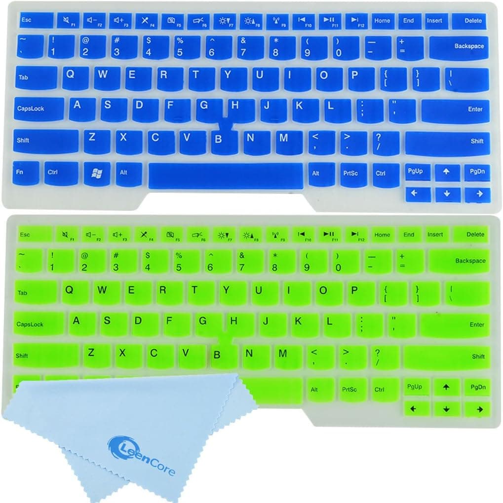 LeenCore 2-Pack Translucent Silicone Laptop Keyboard Skin Cover Protector for IBM Lenovo ThinkPad X230, E430, E435, T430, T430s, T530, W530, L530 US Layout (Blue+Green) + 1x Microfiber Cleaning Cloth from LeenCore