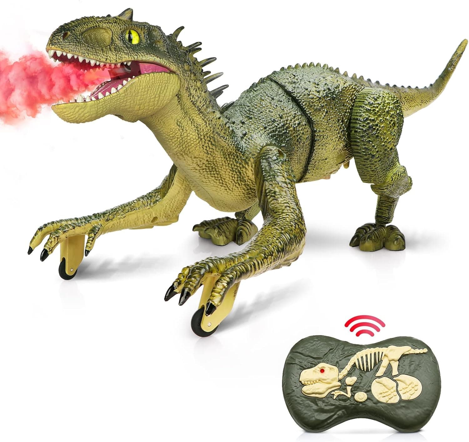 Hot Bee Remote Dinosaur Toy with Simulated Flame Spray, Jurassic Tyrannosaurus Toys 18.6in Action Figure, Big Robot Walking Dinosaur with Fire Breathing Chomping Mouth, LED Light and Roaring Sounds