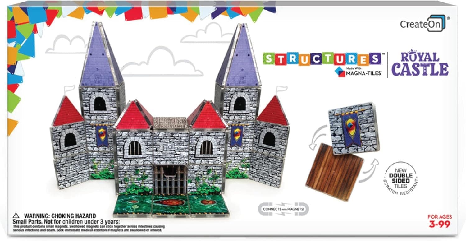 CreateOn Magna-Tiles Structure-Building Set for Kids, Royal Castle Magnet Tiles, Magnetic Kids’ Building Toys, STEM Toys for Boys and Girls Ages 3+, 53 Pieces