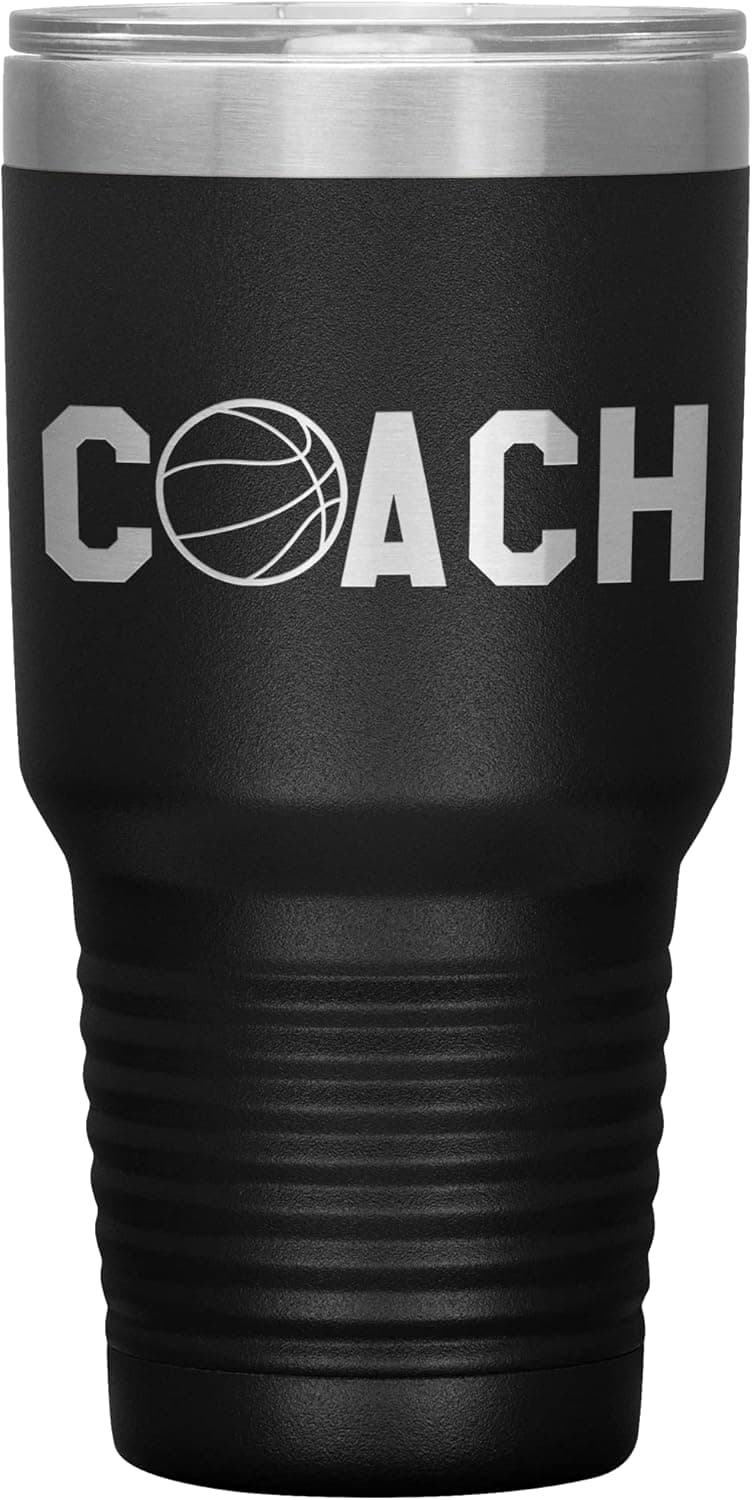 Basketball Coach Tumbler - Basketball Coach Gift 30oz Insulated Engraved Stainless Steel Basketball Coach Cup Black