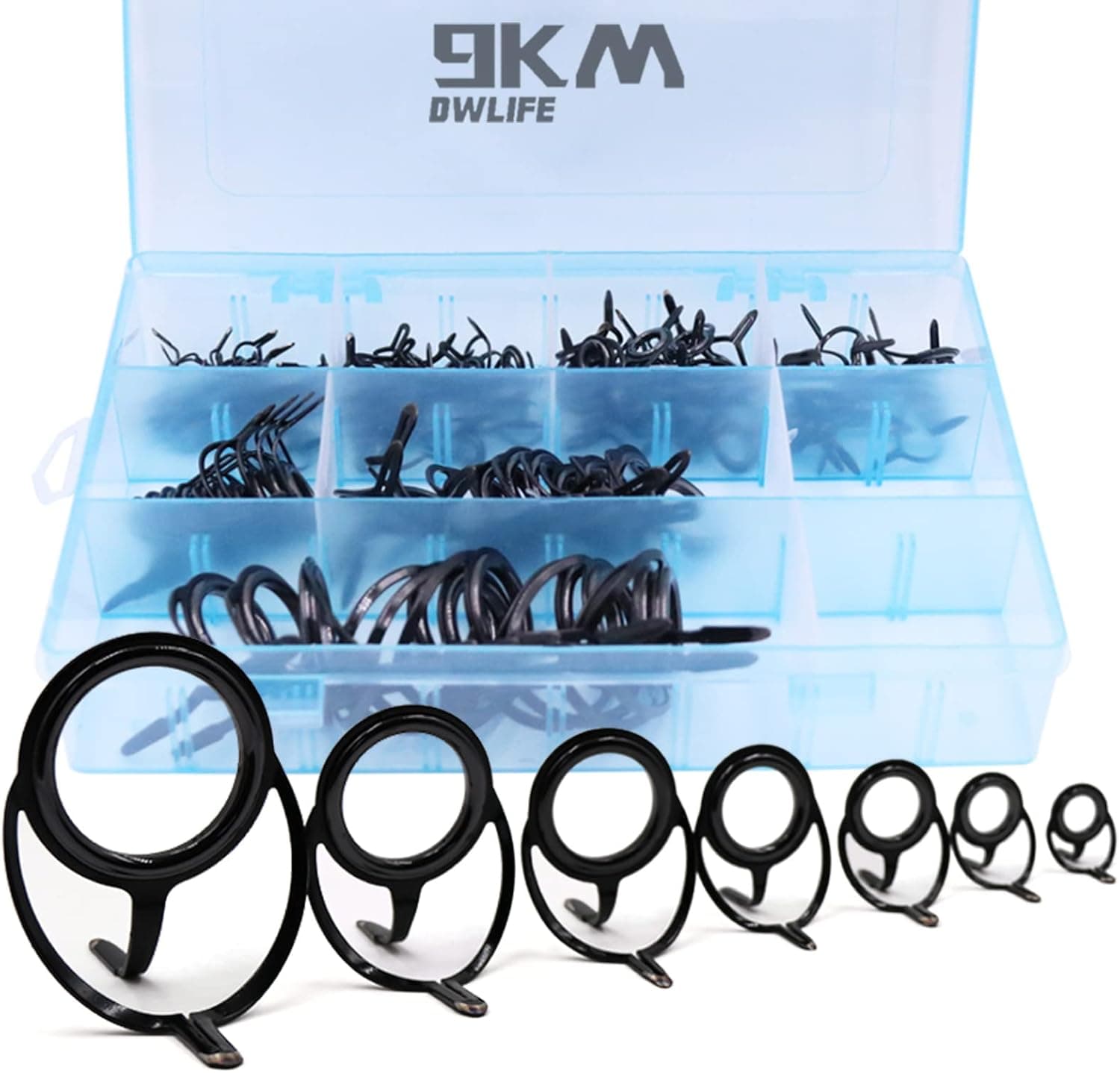 9KM DWLIFE Fishing Rod Tip Guide Repair Kit Pole Replacement Stainless Steel Ceramic Ring Saltwater Freshwater Mixed Size in a Box
