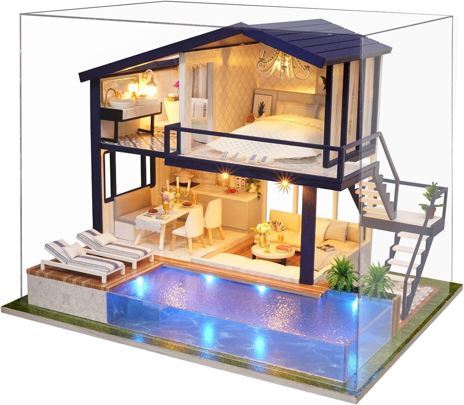 WADILE Dollhouse Wooden with Funiture, Doll House Plus Dust Proof and Music Movement, DIY Miniature Dollhouse Kit, 1:24 Scale Creative Room, Gifts for Girls (Time Apartment)