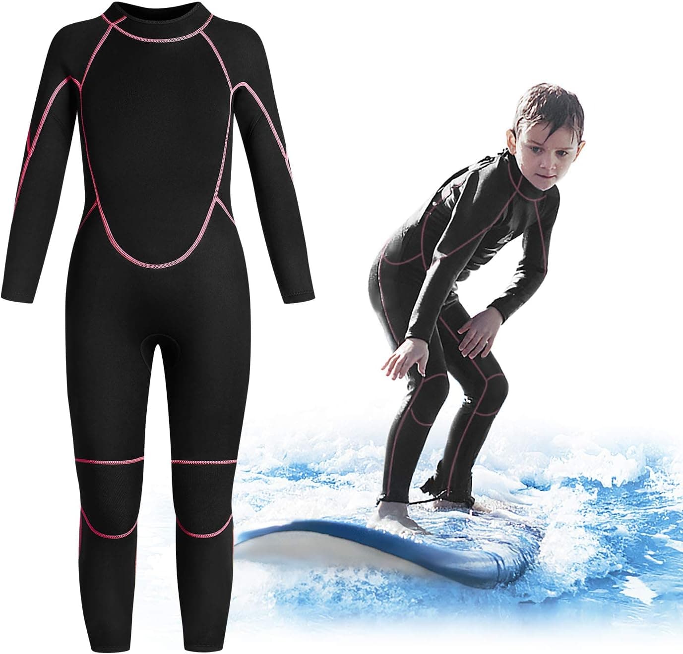 Greatever Wetsuits Kids Women 3mm Shorty, Full Body Dive Skins UV Protection Long Sleeve Swim Suits for Adult Boys Girls Youth Child Junior Swimming Snorkeling Scuba Diving Surfing