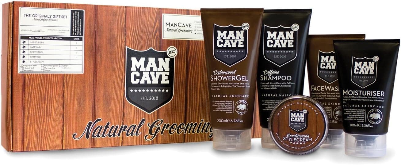 ManCave - Originals 5 Piece Men's Grooming Set - Shower Gel, Shampoo, Face Wash, Moisturiser and Style Cream