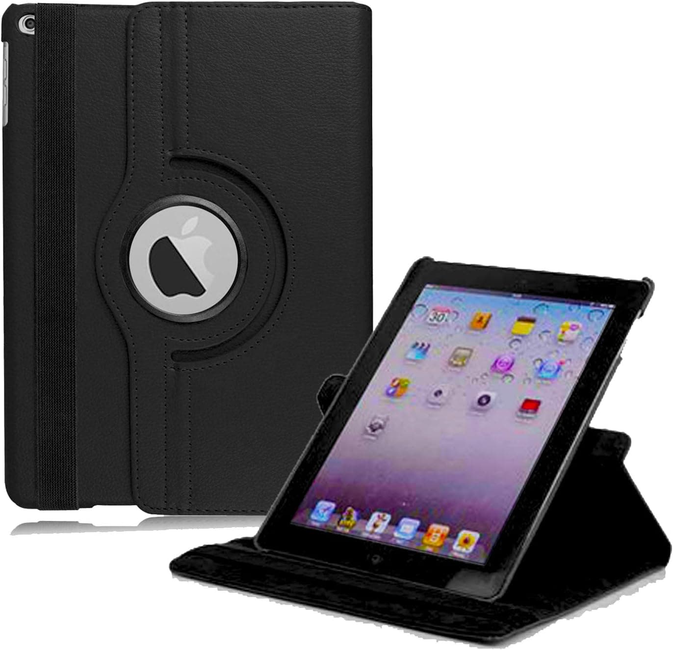 New iPad 2017 9.7" / iPad Air 2 Leather Case,360 Degree Rotating Stand Smart Cover with Auto Sleep Wake for Apple iPad Air or New iPad 9.7 Inch 2017 Tablet (Black)