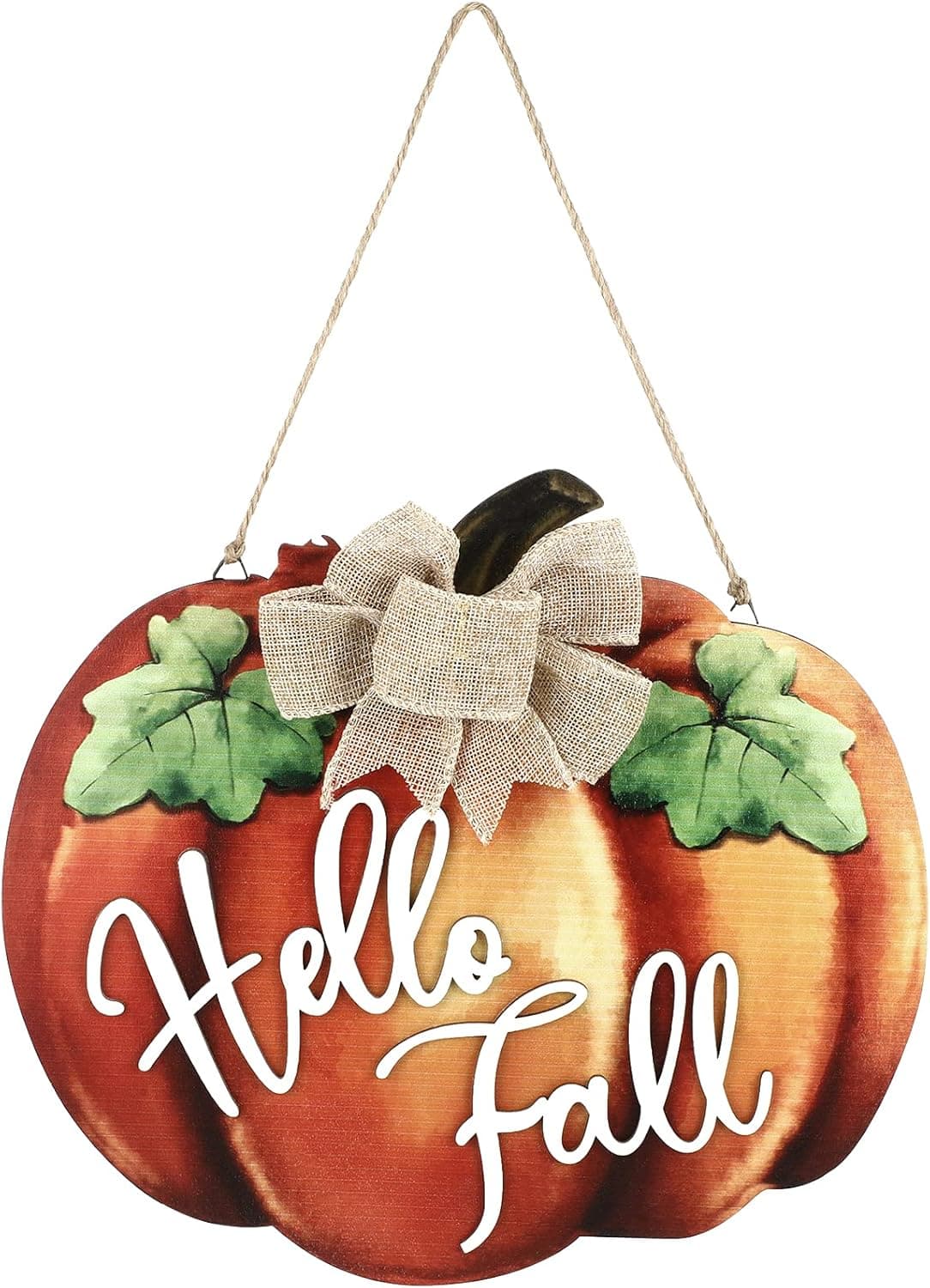 Hello Fall Welcome Pumpkin Wood Sign Harvest Welcome Sign Rustic Pumpkin Door Hanger for Autumn Halloween Decoration Supply (Classic Style,Classic Size)