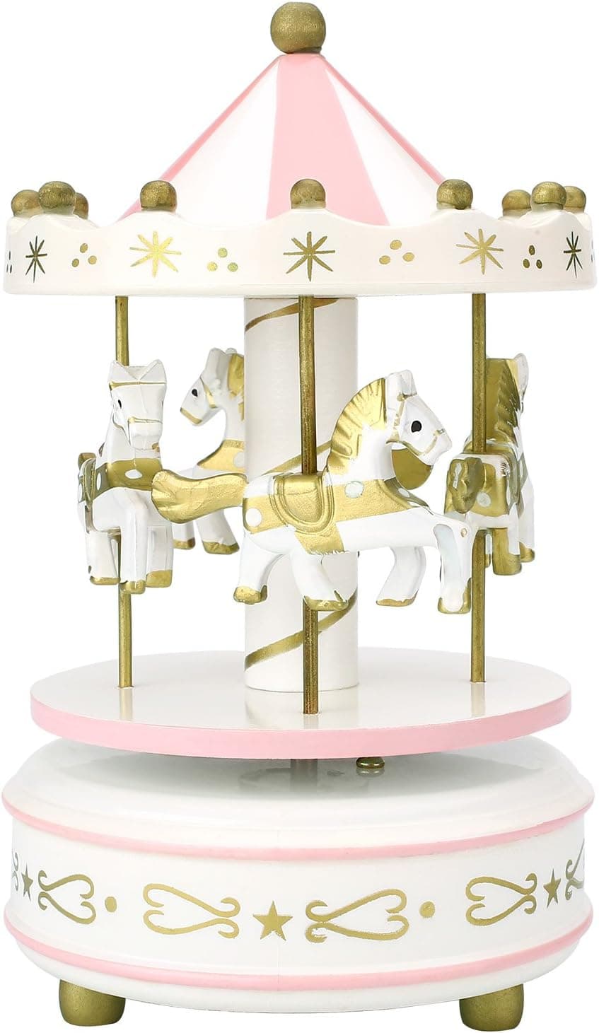 Soledi New Vintage Pink Wooden Merry-Go-Round Carousel Classic Music Box Kids Children Girls Christmas Birthday Wedding Gift Toy