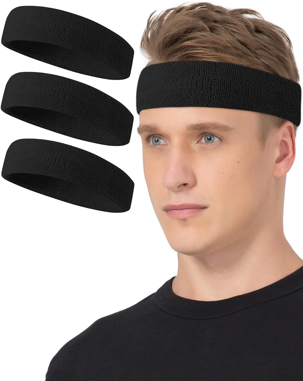 Tanluhu Sweatbands Sport Headbands/Wristbands for Working Out, Exercise, Tennis, Basketball, Running - Terry Cloth Athletic Sweat Cotton Headband Outdoor for Men & Women
