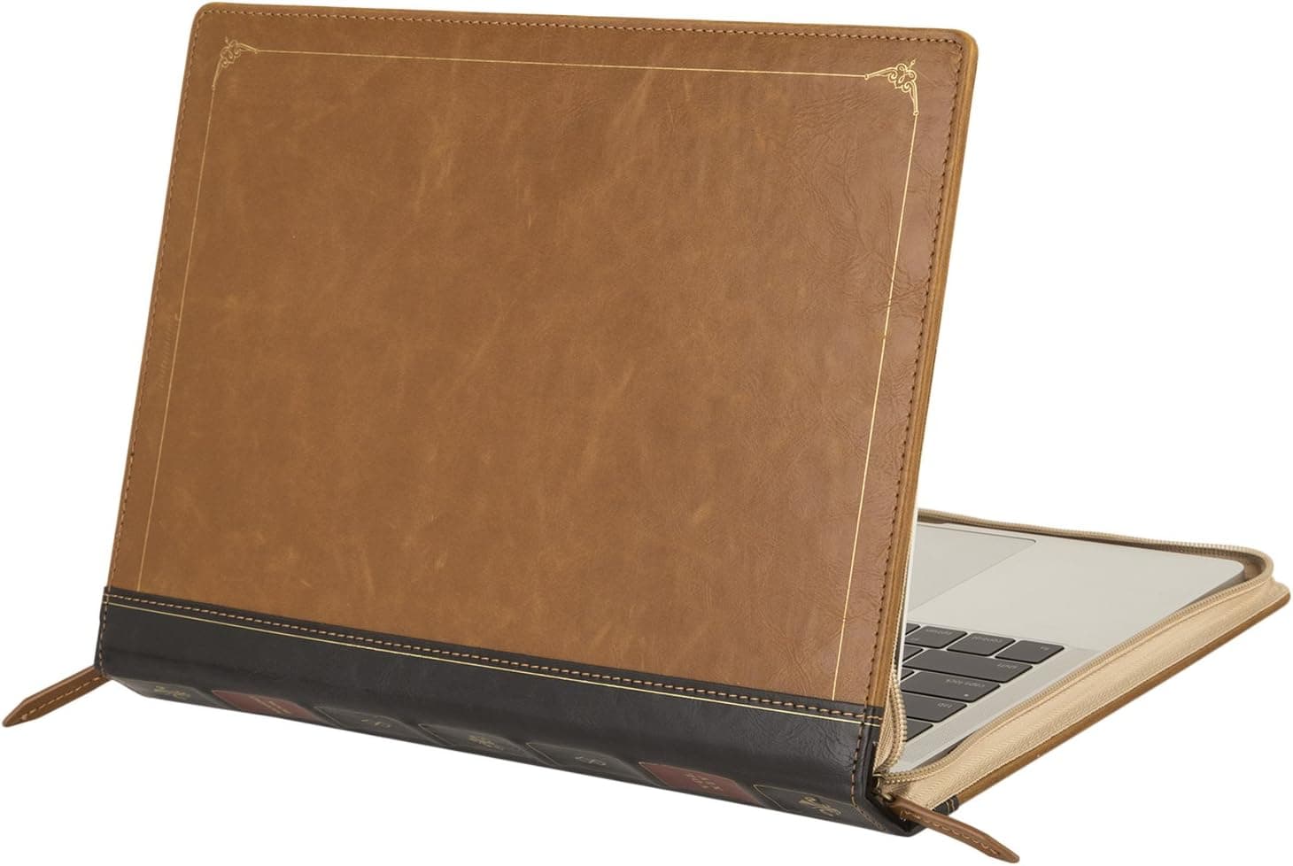 MOSISO PU Leather Zippered Case Only Compatible with Newest 2018 2017 2016 MacBook Pro 15 Inch with Touch Bar A1990 / A1707, Vintage Classic Premium Book Sleeve Cover, Light Brown