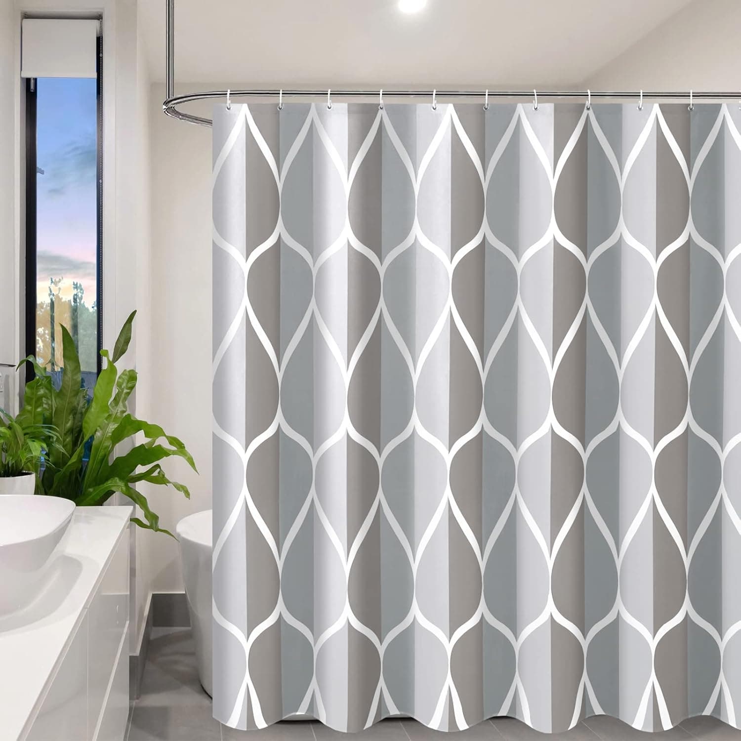 CYPL Light Grey Brown Geometric Shower Curtain,Waterproof Machine Washable Modern Fabric Shower Curtains for Bathroom,Quick-Drying,Weighted Hem with 12 Hooks Bath Set Decor,72x72 inches,Gray White