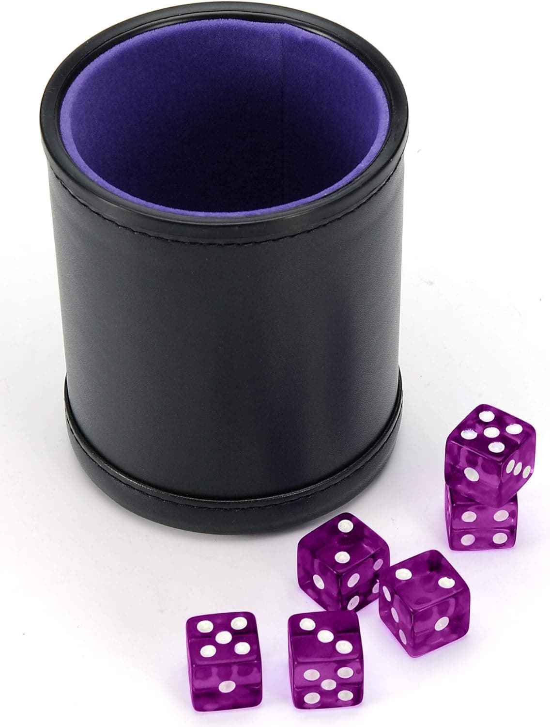 Harbor Loot Purple Dice Shaker Cup Complete with Matching Dice Set of Six Purple Translucent Dice