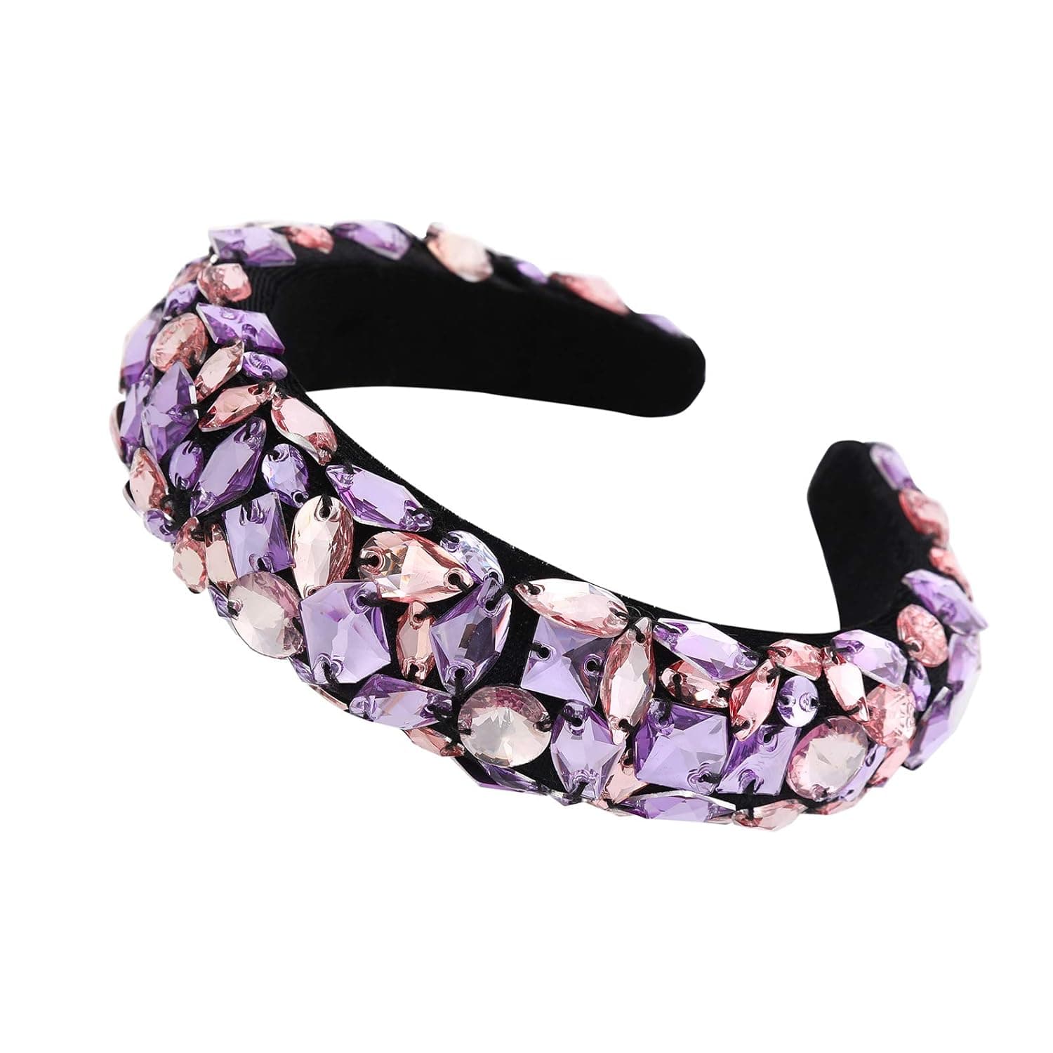 HAIMEIKANG Crystal Rhinestone Headband Velvet Padded Wide Hairbands Handmade Fashionable Hair Hoops Hair Accessories for Women and Girls(purple)