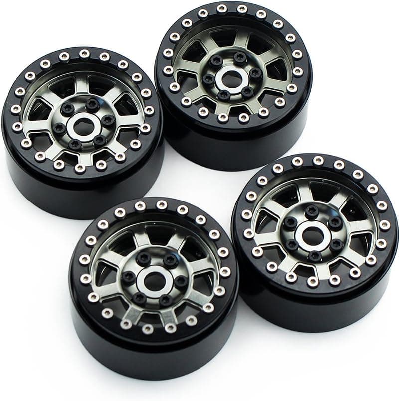 INJORA RC Wheel Rim 1.9 Inch Metal Beadlock Wheel Hub for 1:10 RC Crawler Axial SCX10 90046 90047 SCX10 III AXI03007 Tamiya CC01 D90 D110 TF2 12mm Hex (Black)