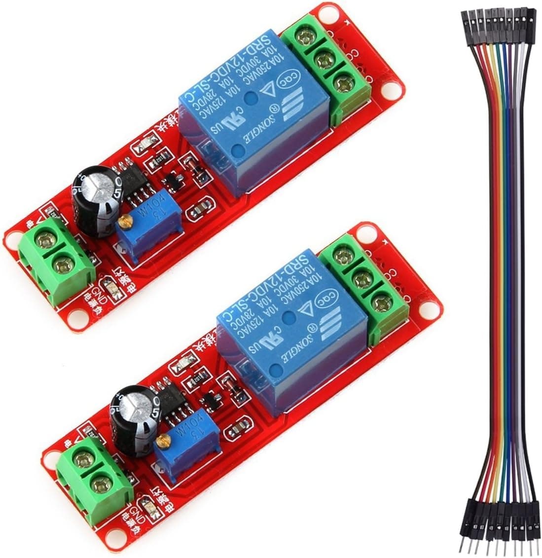 2 PCS NE555 12V DC Adjustable 0-10 Second Timer Delay Relay Switch Module Shield for Arduino Raspberry Pi(Dupont Cable Included)