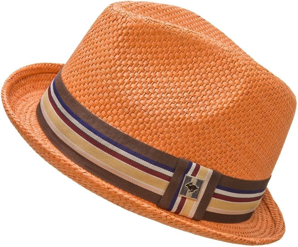 Large/X-Large Rust "Depp" Stingy Brim Fedora w/ Striped Grosgrain Ribbon Band