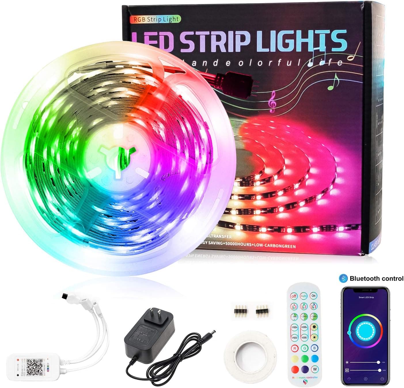 Led Lights for Bedroom, Smart Led Light RGB 5050 Compatible with APP Control, IR Remote Control, Music Sync to Light for Home Decoration, Bedroom, Kitchen, Wall(25FT)