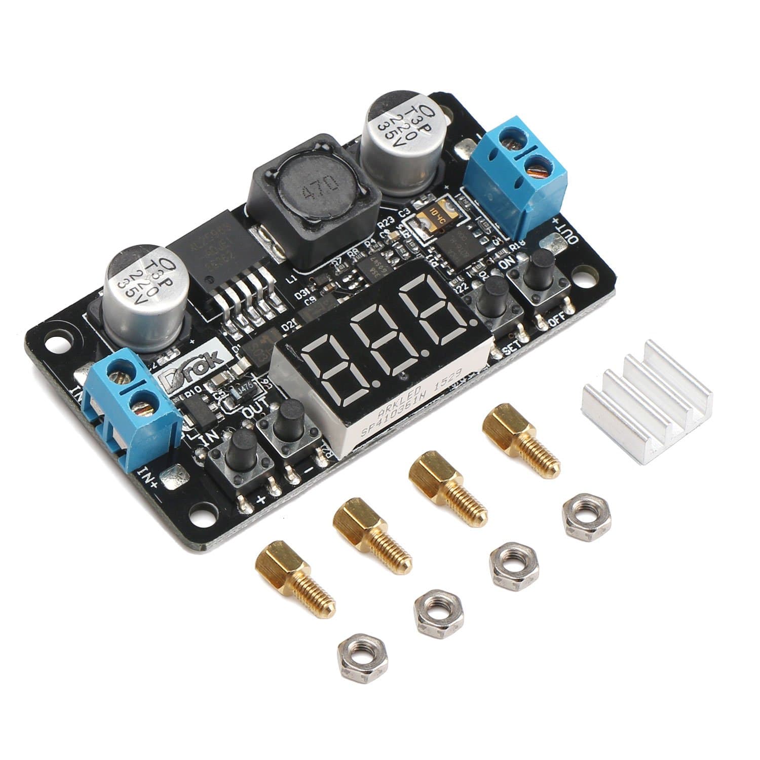 DROK LM2596 Digital Control Voltage Regulator DC Buck Converter Power Supply with Screw 5-32V to 0-30V 24V to 12V 5V Step Down Volt Switching Stabilizers Red LED Voltmeter Digital Control Module