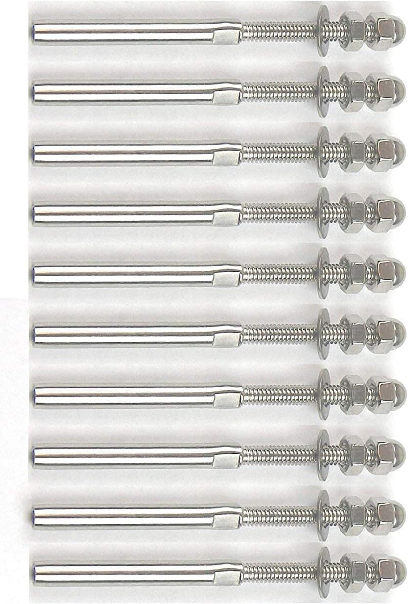 10 X Stainless Steel Cable Railing End Fitting Terminal - Stud End Fitting- Right Hand Swage- 1/8" Cable - Hand Rail - Deck Railing