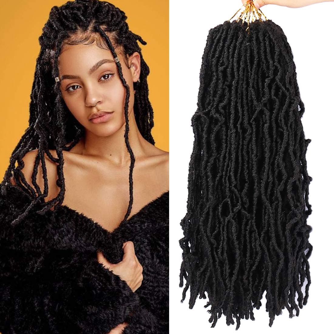 7 Packs Nu Locs Crochet Hair 18 Inch Natural Wavy Goddess Locs Crochet Hair Pre-Looped Faux Locs Synthetic Crochet Hair Dreadlocks Twist Braids Hair Extensions (1B)
