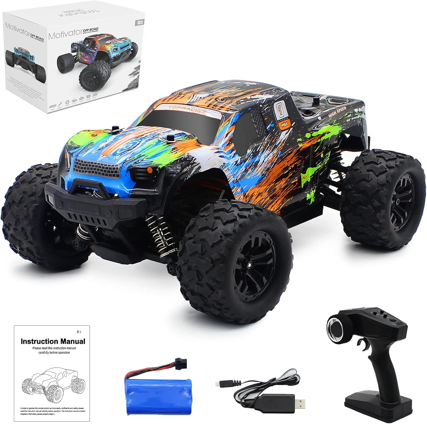 Dollox 1:18 Scale Remote Control Truck Cars, 35KM/H High Speed RC Crawler 2.4Ghz 4WD Racing Car All Terrain Trucks Off Road RC Monster with Speed & Steering Control Hobby Vehicle Toy for Kids Adults