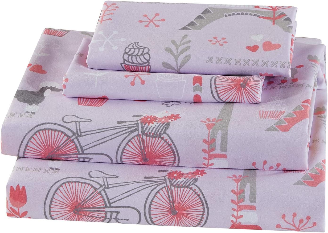 Mk Home 4pc Full Size Sheet Set for Girls Paris Eiffel Tower Light Pink Grey New