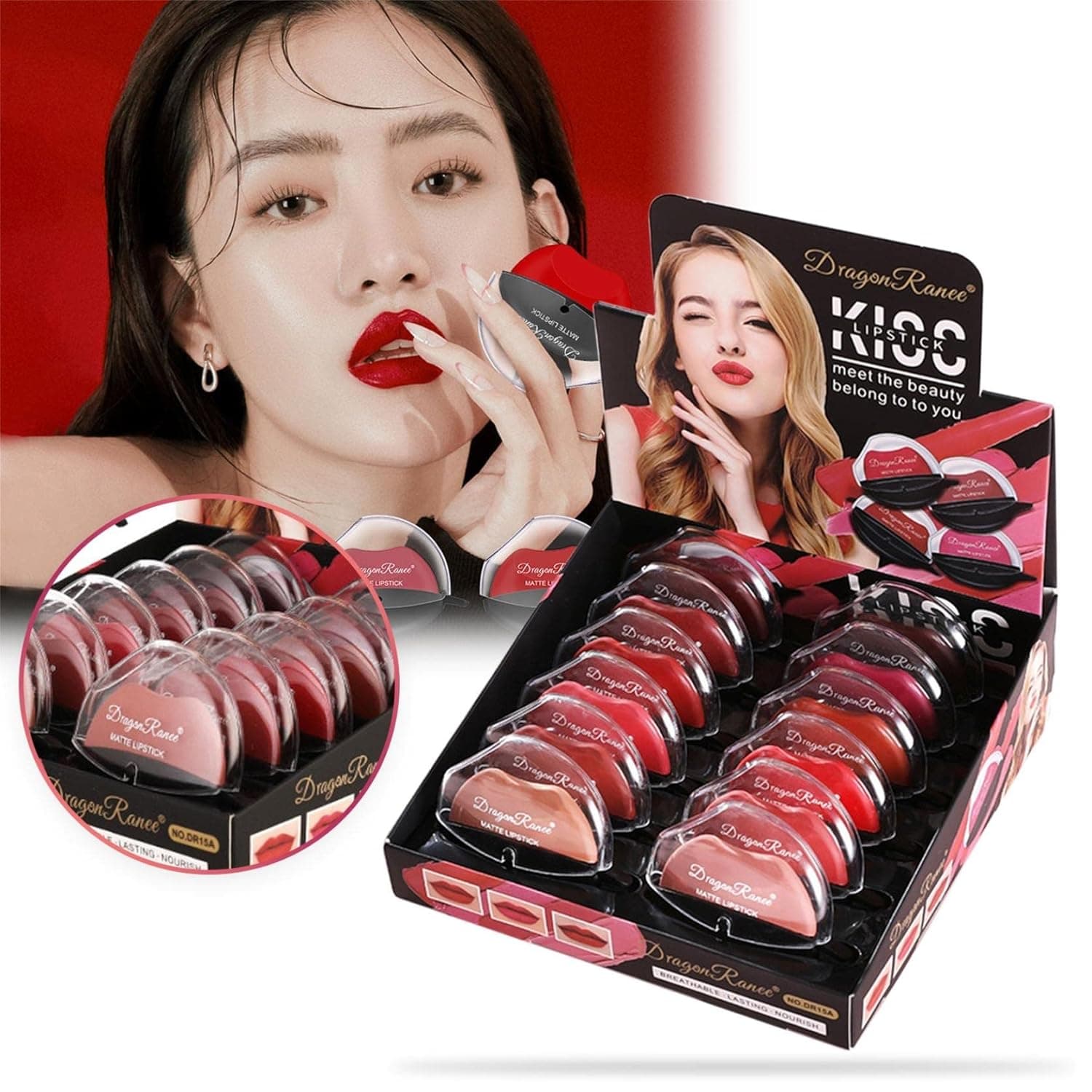 SHANGHA Matte Velvet Mist Lipstick Designed For Lazy People Cute Lip Shape Moisturizing Lip Gloss Waterproof Non-Stick Cup Lip Stick Long Lasting Easy to Color Beauty Makeup (12-Color)