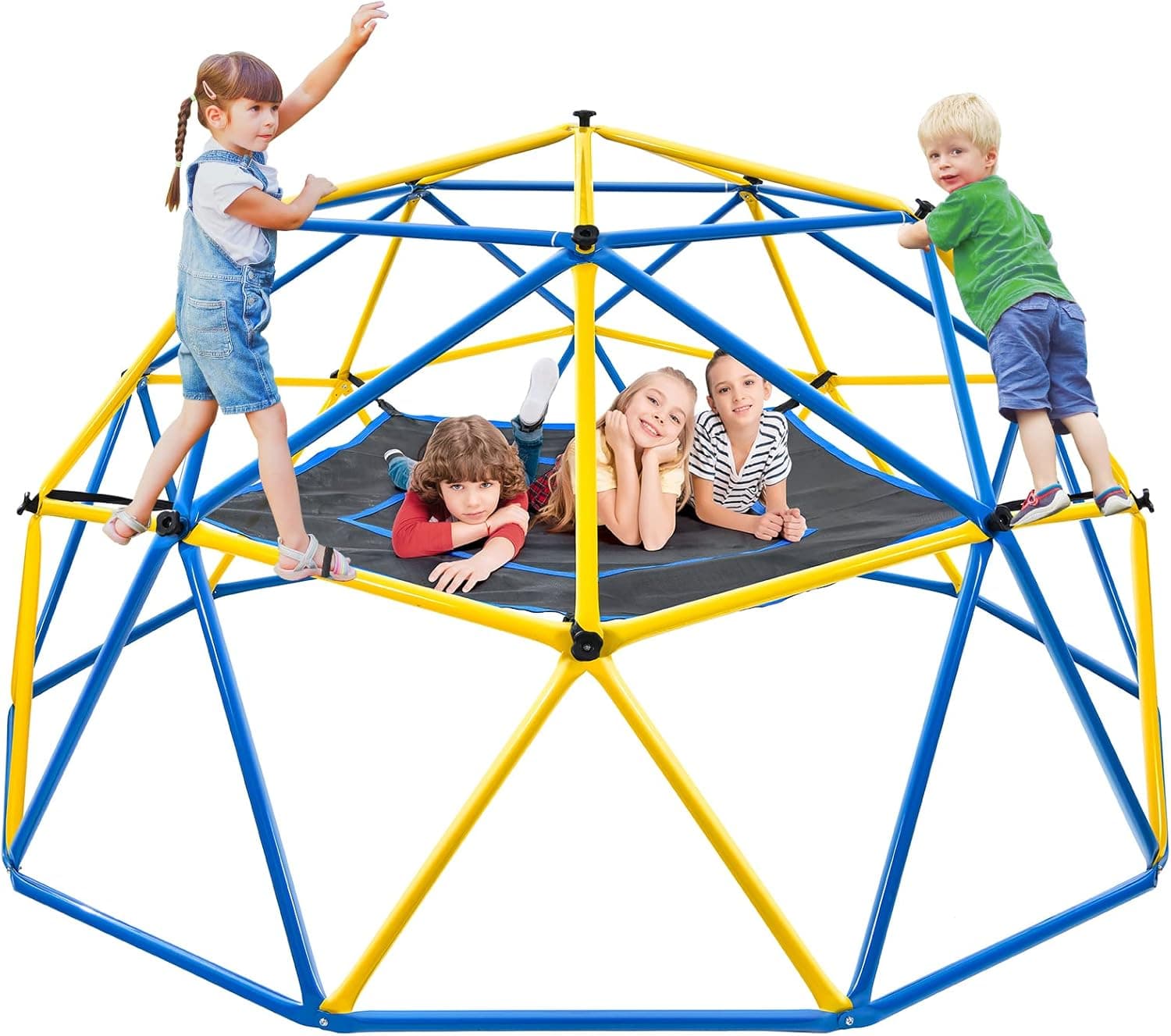 Jugader 10FT Climbing Dome with Upgraded Hammock, Jungle Gym for Kids 3 to 10 Backyard - Rust & UV Resistant Steel, Supporting 800LBS Outdoor Dome Climber