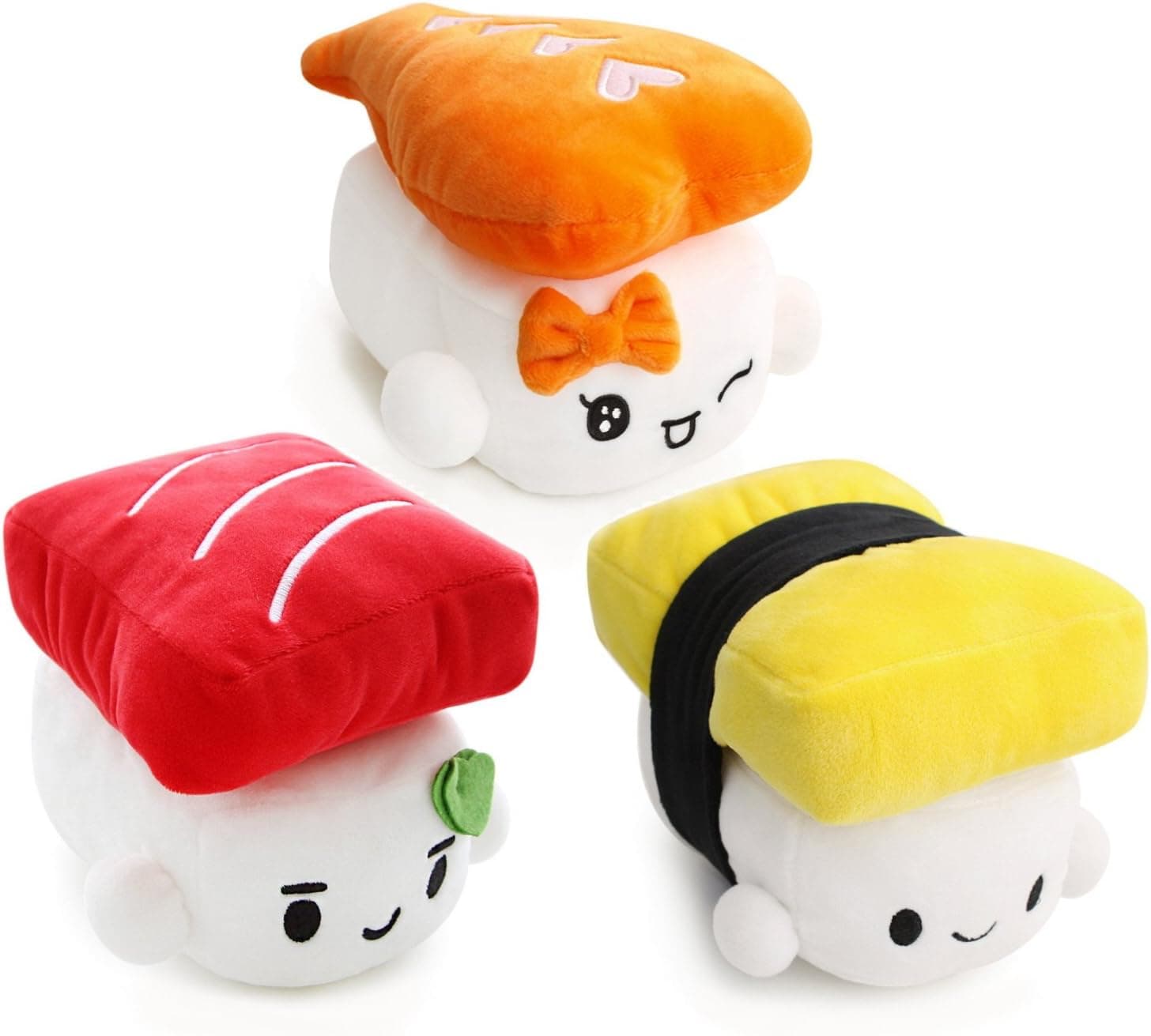 Cotton Food Sushi Cushion 6" (15cm) x 3 Set, Egg, Shrimp, Tuna by Choba, Cute Plush Pillow Doll Toy Bedding Room Decoration Kawaii
