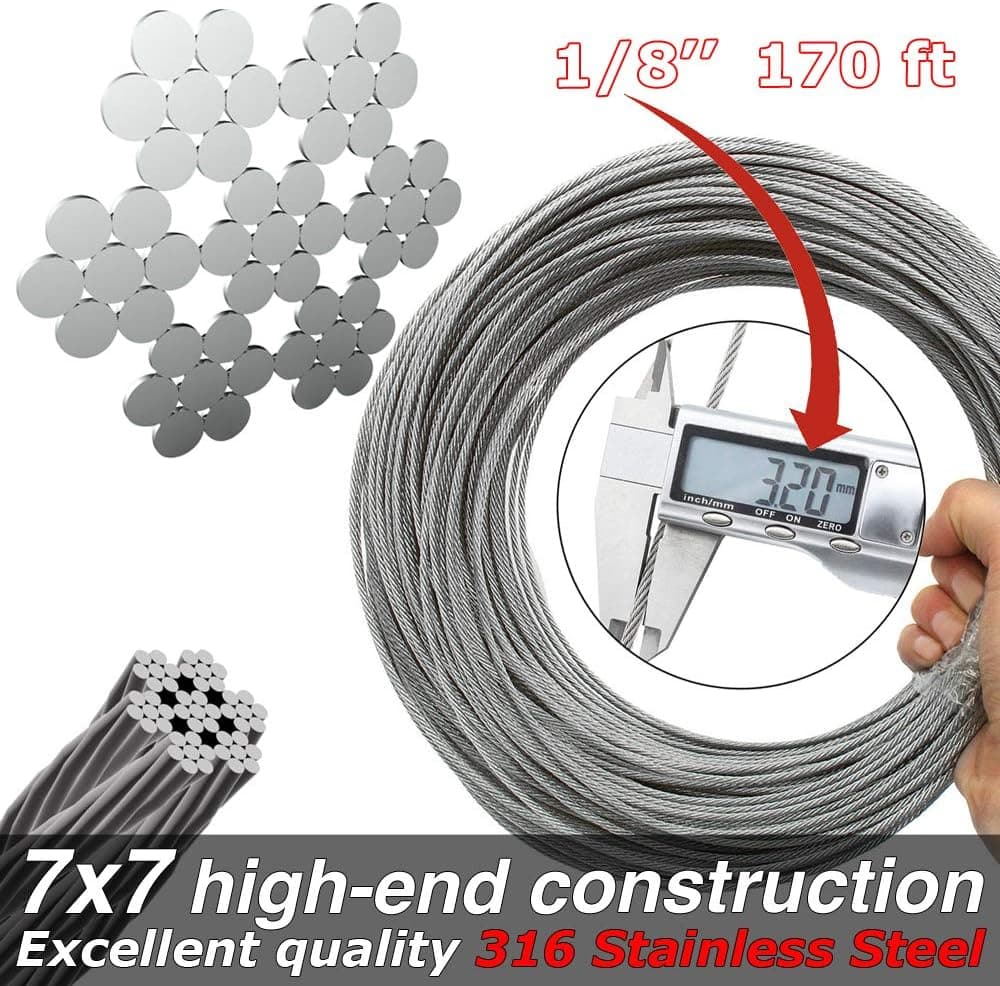 Stainless Steel Cable 1/8 inch Deck Cable Railing Hardware 170FT. Stainless Steel Wire Rope 1/8" Cable Railing Hardware Wire Deck Railing. T316 Stainless Steel Cable 1/8 Wire Rope Aircraft Cable 1/8