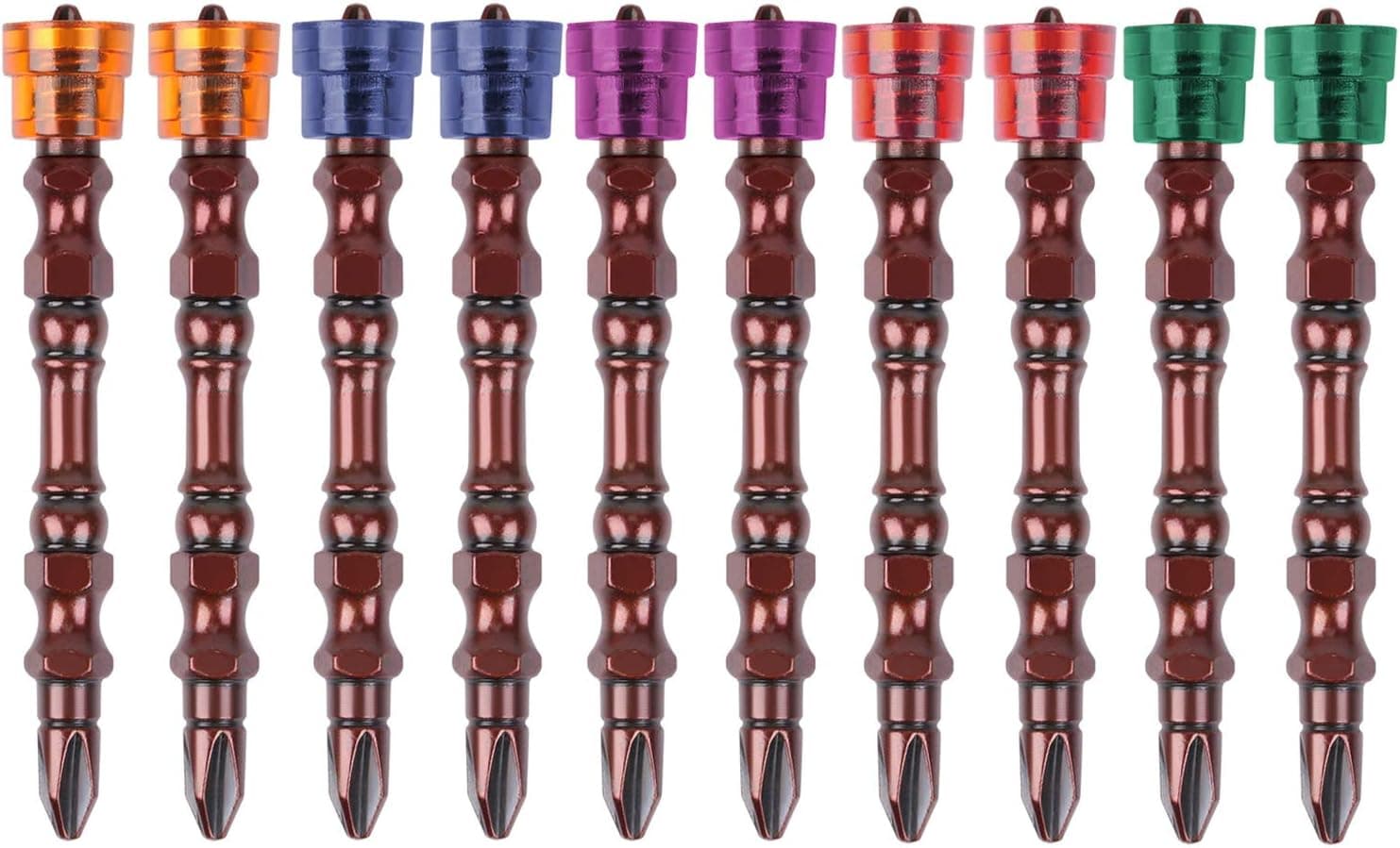 SEDY 10-Piece Drywall Screw Setter, Magnetic Collar Design 1/4" Hex Shank PH2 Double End, S2 Steel Impact Grade Magnetic Drywall Screw Setter Electric Power Driver Bit Set