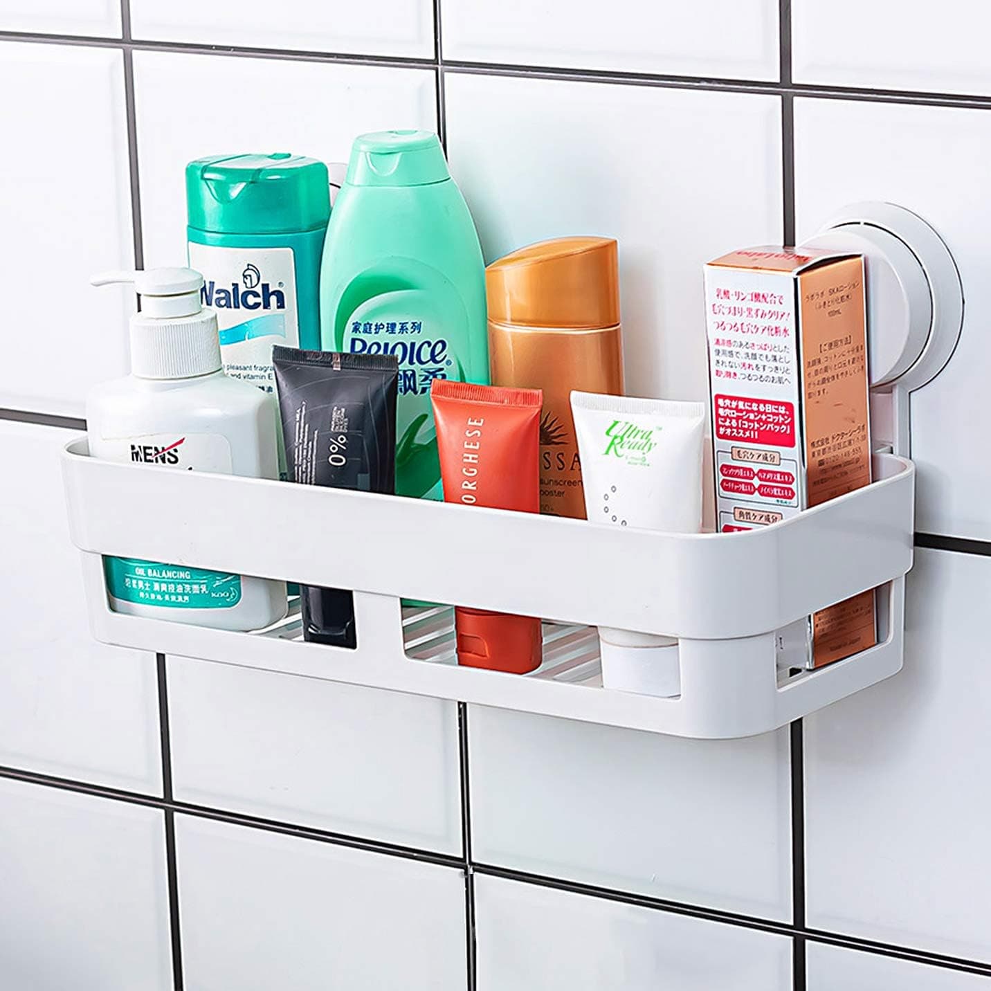 No-Drilling Shower Caddy with Vacuum Suction Cup, Removable Waterproof Bathroom Wall Shelf Shower Basket Storage Organizer, Heavy Duty Max Hold 8lbs Caddy for Shampoo Conditioner Razors Soap