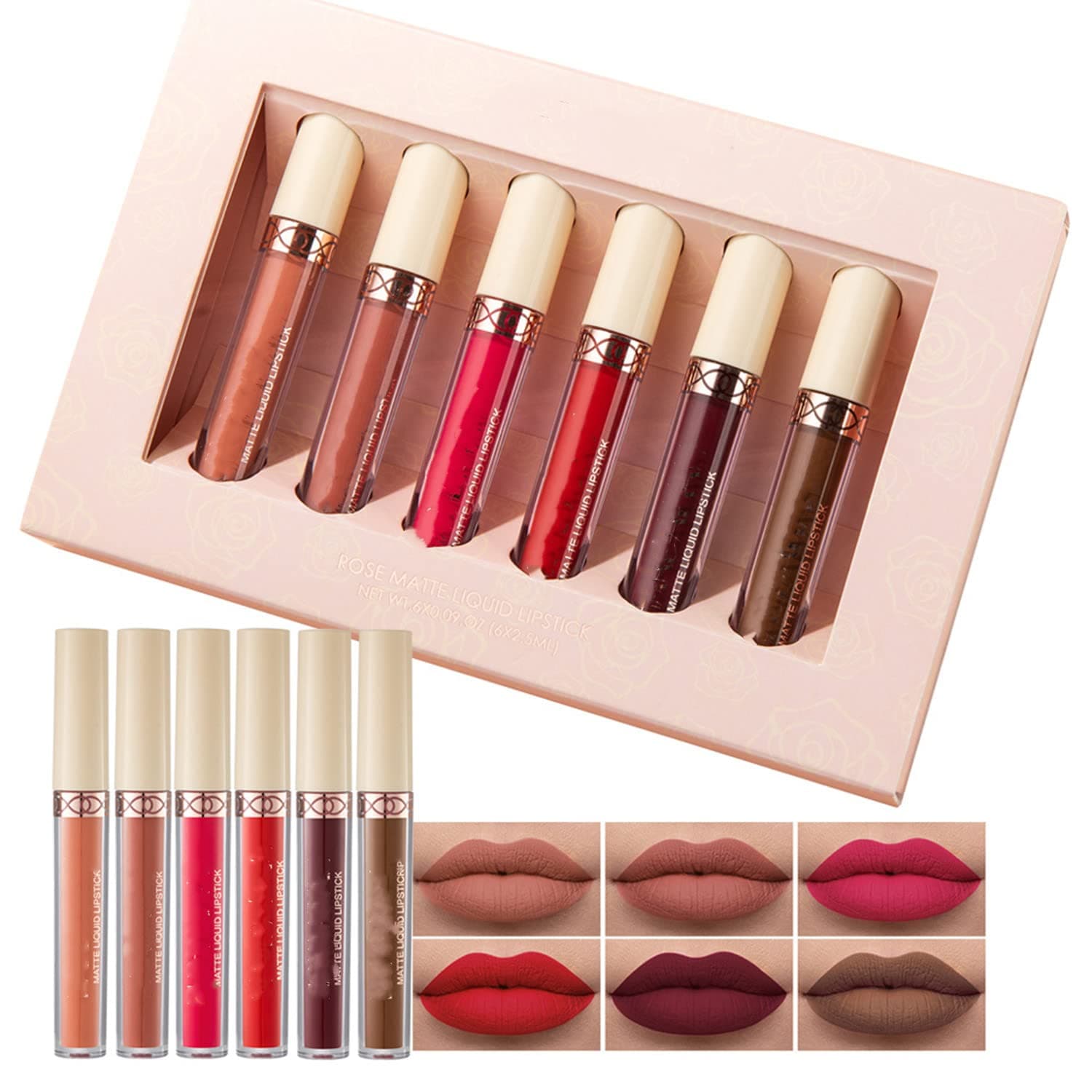 MAEPEOR Matte Liquid Lipstick 6PCS Nude Brown Series Velvety Lip Gloss Kit Long-Lasting Wear Non-Stick Cup and Not Fade Lipstick Set for All Undertone (Nude-Brown Series, 6PCS-D)
