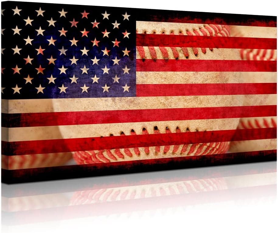 Visual Art Decor Extreme Close Up of Rustic Red Baseball Seams American Sports USA Flag Background Decal Framed and Stretched Canvas Prints Picture Poster Club Wall Decoration (07 Baseball Seam)