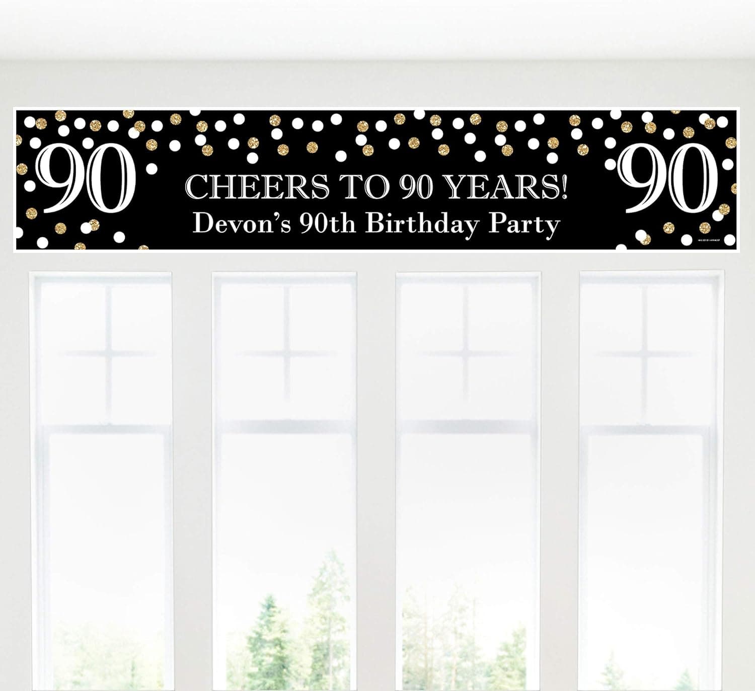 Big Dot of Happiness Custom Adult 90th Birthday - Gold - Personalized Birthday Party Decorations Party Banner
